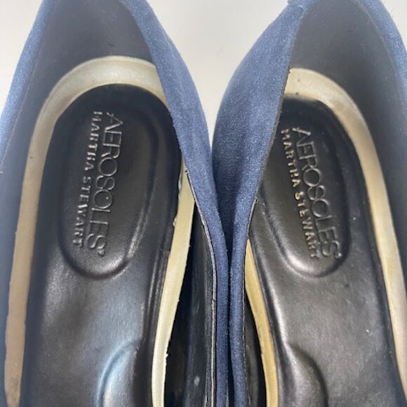 Aerosoles Martha Stewart Bette Navy Suede Leather Block Heel Classic Pump - Picture 8 of 16
